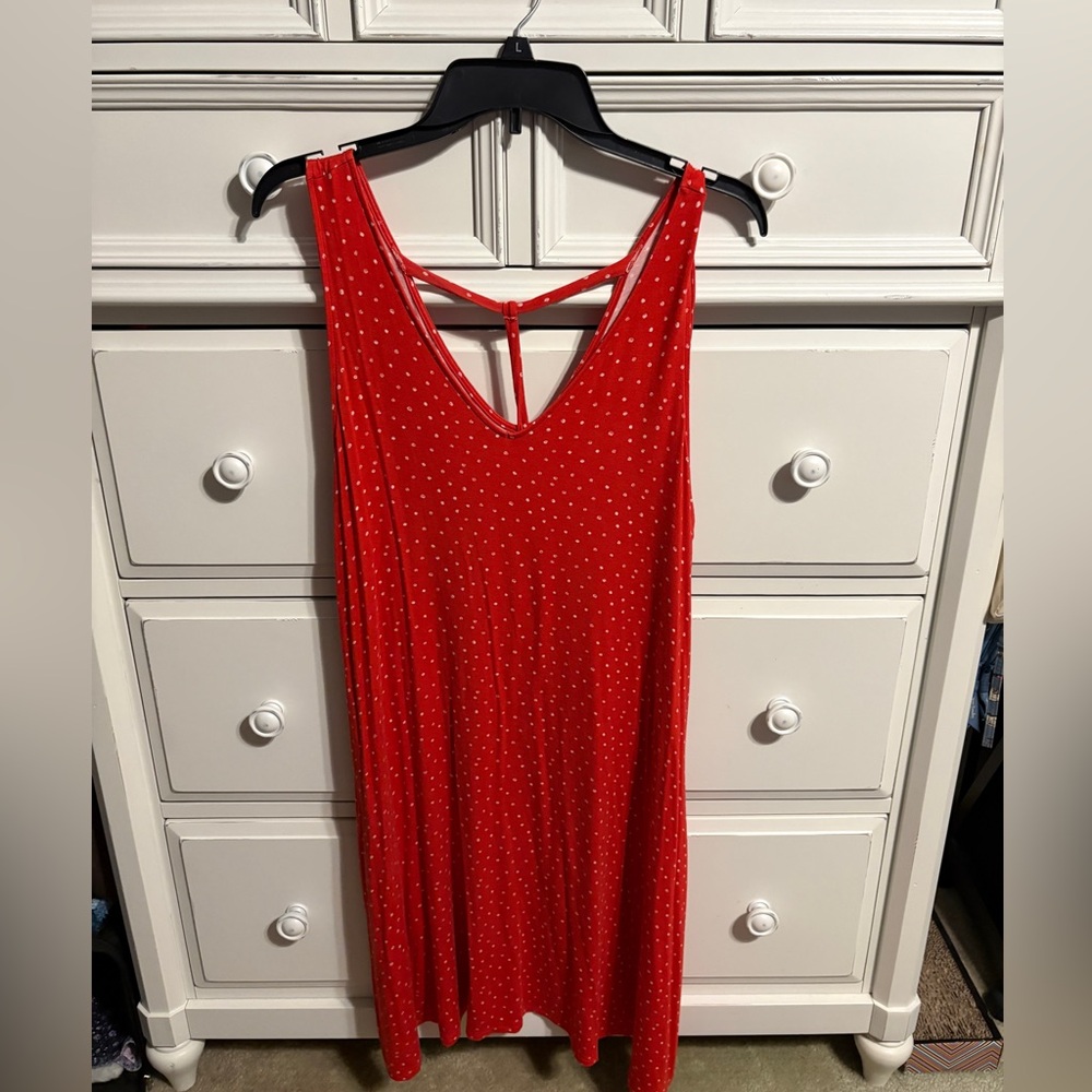 Maurices Red Backless Dress with White Dots